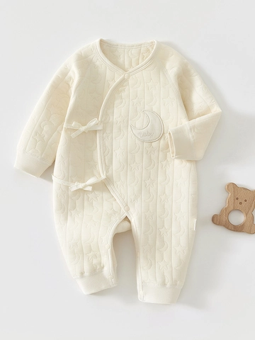 Neonati Pagliaccetto Trapuntato Manica Lunga Caldo 3 Strati Cotone Romper Luna Stelle Modello Infanti Autunno Inverno Jumpsuit