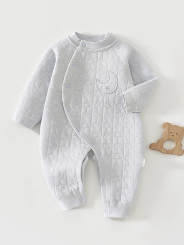 Pagliaccetto Trapuntato per Neonati Manica Lunga Jumpsuit Caldo Cotone Stella Luna Pattern Senza Ossa Abbigliamento Invernale