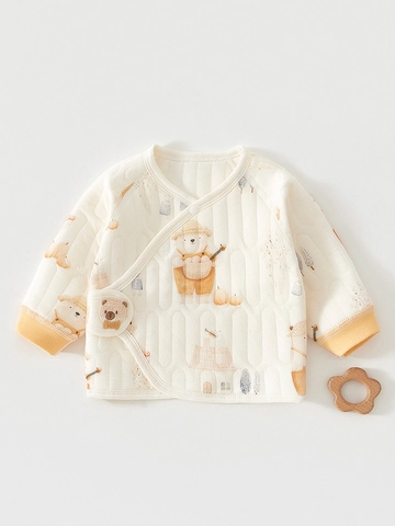 Newborn Baby Thermal Top Cotton Quilted Three Layer Warm Undershirt Infant Boys Girls Cartoon Long Sleeve Soft Base Layer