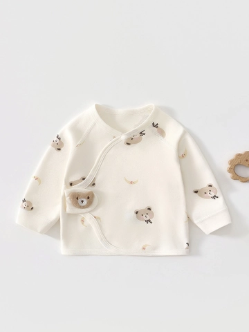 Newborn Baby Kimono Top Cotton Long Sleeve Printed Side Open Monk Suit Infant Clothes For Newborn Baby Boys Girls