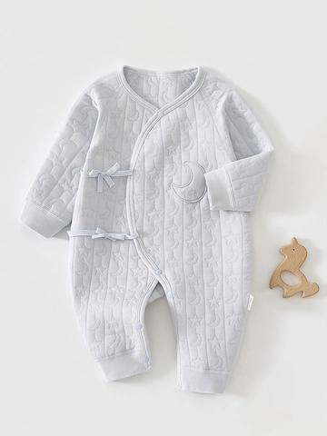 Tutina Trapuntata Calda per Neonato in Cotone con Ricamo Stelle e Luna Tuta a Maniche Lunghe Termica Autunno Inverno Abbigliamento Spesso