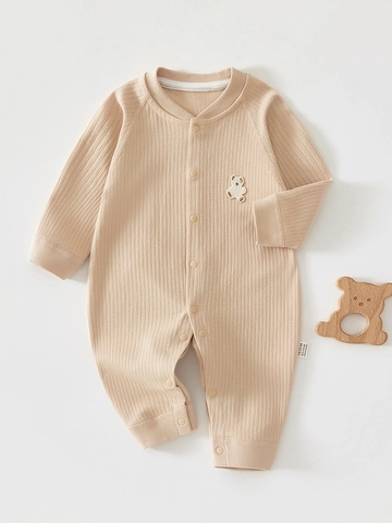 Pagliaccetto per Neonato in Cotone a Manica Lunga a Costine Con Ricamo Orso Tuta per Primavera Autunno Outfit Intero