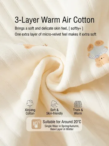 Newborn Baby Padded Romper Autumn Winter Warm Cotton Ribbed Jumpsuit Cartoon Bear Long Sleeve Infant Bodysuit Soft Baby Clothes