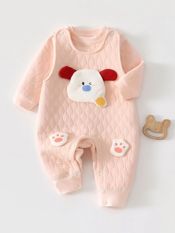 Set Pagliaccetto Invernale Trapuntato per Neonati Simpatico Cane Cartone Animato Tuta Imbottita in Cotone Caldo Bodysuit a Manica Lunga