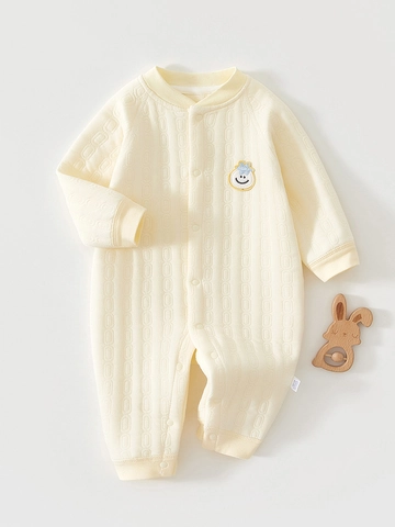 Neugeborene Baby Warme Baumwolle Strampler Gesteppte Langarm Jumpsuit Kleinkind Herbst Winter Kleidung Smiley Face Patch Schlafanzug