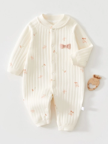 Infant Quilted Cotton Romper Newborn Long Sleeve Jumpsuit Warm 3 Layer Air Cotton Padded Bodysuit For Baby Boys Girls Casual Home Clothes