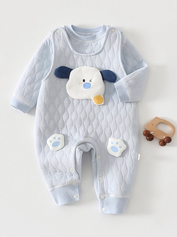 Pagliaccetto per Bambini in Cotone Trapuntato Caldo Inverno Neonato Body a Manica Lunga Simpatico Cane Tuta per Neonati