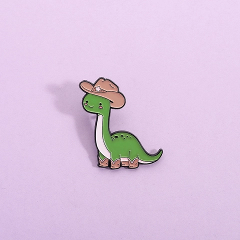 Creativa Spilla in Smalto di Lega di Zinco a Forma di Dinosauro Cowboy Cartone Animato Simpatica Spilla con Animale Verde per Abbigliamento Borse Accessori Gioielli Regalo