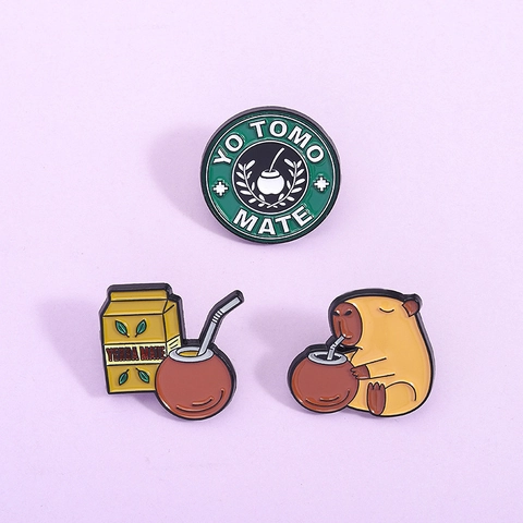 Cartoon Wasserschwein Yerba Mate Emaille Pin Set Niedliches Tier Trinken Tee Zinklegierung Brosche Abzeichen Für Rucksack Dekoration