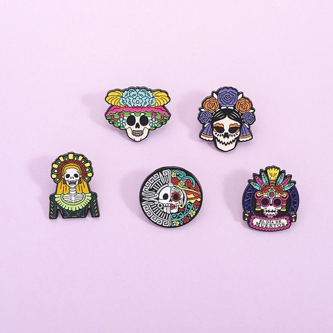 Zinklegierung Emaille Brosche Personalisierte Cartoon Tag Der Toten Schädel Skelett Abzeichen Pin Halloween Geschenk Für Unisex