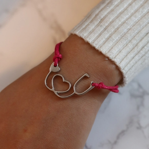 Nurse Stethoscope Heart Pendant Wax Rope Braided Bracelet Nursing Quote Card Jewelry Gift For Women Medical Students