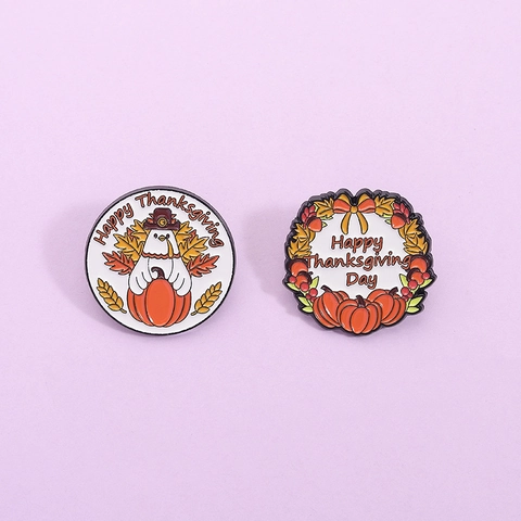 Ringraziamento Spilla Smalto Pin Lega di Zinco Tacchino Zucca Foglia di Acero Corona Distintivo Cartone Animato Gioielli Regalo