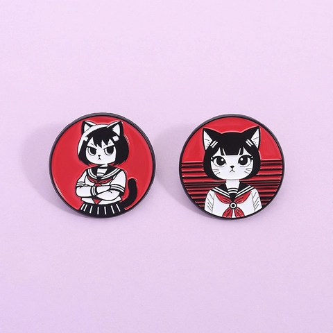 Spilla in Smalto in Stile Anime Giapponese Ragazza Gatto Lega di Zinco Verniciata Marinaio Abito Uniforme Scolastica Distintivo Rotondo Spilla di Gioielleria di Moda Individuale