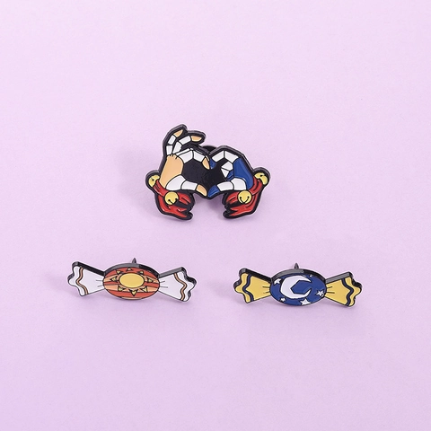 Cartoon Sun Moon Candy Enamel Brooch Set Creative Heart Hand Gesture Lapel Pin Zinc Alloy Multicolor Badge For Backpack Clothing Decor