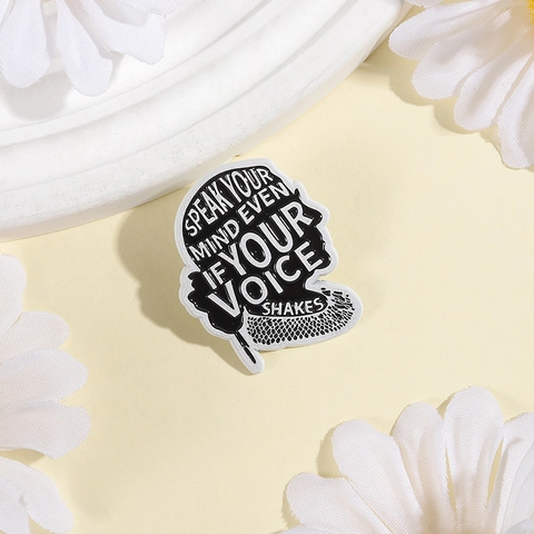 Inspirational Quote Alloy Enamel Brooch Speak Your Mind Even If Your Voice Shakes Figure Silhouette Badge For Backpack Denim Decor