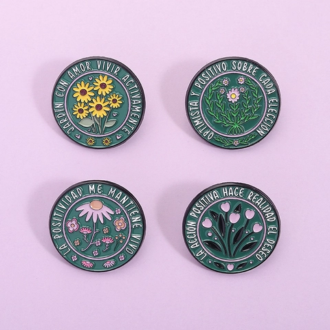 Spanisches Inspirierendes Zitat Blume Emaille Pin Rund Zinklegierung Brosche Botanische Sonnenblume Tulpe Abzeichen Für Damen Bekleidungszubehör