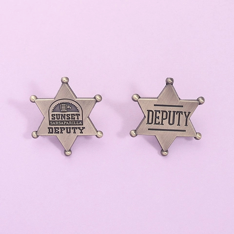 Vintage Hexagram Star Brooch Sunset Sarsaparilla Deputy Badge Metal Pin For Men Women Distressed Bronze Sheriff Star Jewelry Accessory