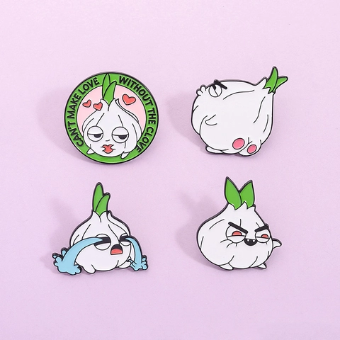 Lustiges Cartoon Knoblauch Emaille Pin Set Personalisierte Süße Zwiebel Brosche Zinklegierung Einbrennlack Abzeichen Für Damen Herren Kleidung Tasche Zubehör