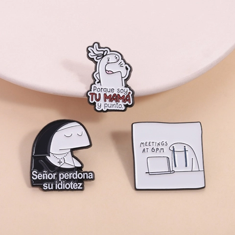 Funny Cartoon Meme Character Zinc Alloy Enamel Pin Brooch Set Nun Mom Office Humor Badges For Clothes Bags Jackets Gift