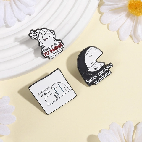 Funny Cartoon Meme Character Zinc Alloy Enamel Pin Brooch Set Nun Mom Office Humor Badges For Clothes Bags Jackets Gift