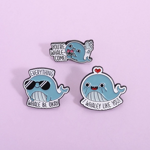 Cute Cartoon Blue Whale Enamel Pin Funny Pun Ocean Animal Badge Zinc Alloy Brooch Decorative Jewelry For Clothes Bag Lapel Hat