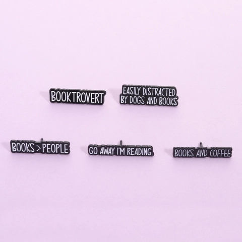 Book Lovers Enamel Pins Black White Reading Coffee Dog Slogan Alloy Brooch Badge For Backpack Jacket Accessory Jewelry