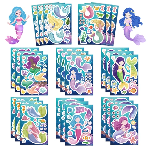 Cartoon Meerjungfrau Prinzessin Make A Face Sticker Für Kinder DIY Wasserdicht Ozean Thema Schreibwaren Deko Sticker Set