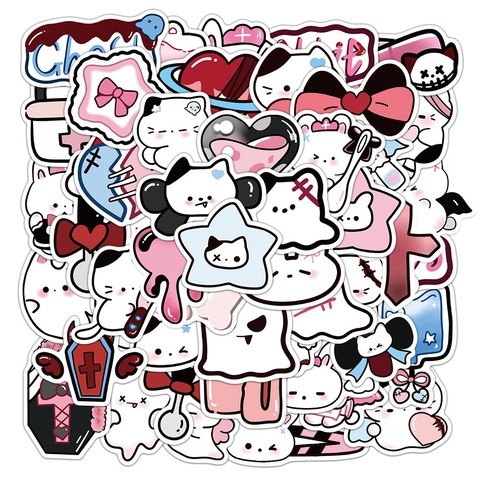 Adesivi Impermeabili Cartoon Gatto Coniglio PVC Rosa Nero Bianco Carino Fantasma Cuore Yami Kawaii Decalcomanie Per Laptop Valigia Cover Telefono Fai Da Te