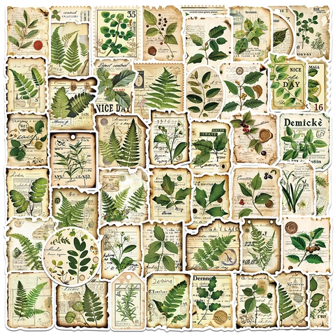 Adesivi Botanici Vintage Adesivi Decorativi in PVC Opaco con Foglie e Fiori Retrò per Scrapbooking Diario Quaderno Impermeabile