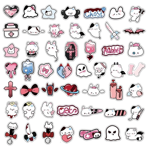 Adesivi Impermeabili Cartoon Gatto Coniglio PVC Rosa Nero Bianco Carino Fantasma Cuore Yami Kawaii Decalcomanie Per Laptop Valigia Cover Telefono Fai Da Te