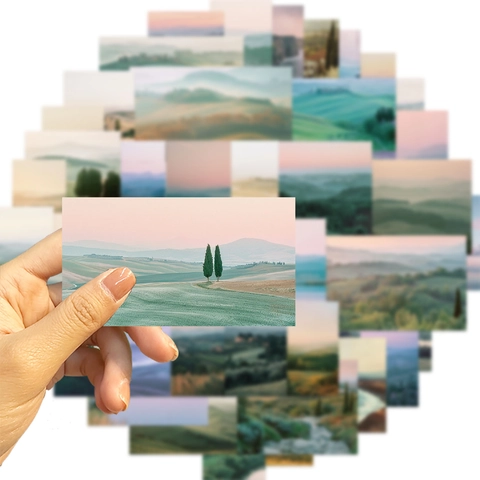 50 Pezzi Adesivi Estetici Romantici di Paesaggio in PVC per Scrapbooking Fai-da-Te Diario Custodia per Telefono Laptop