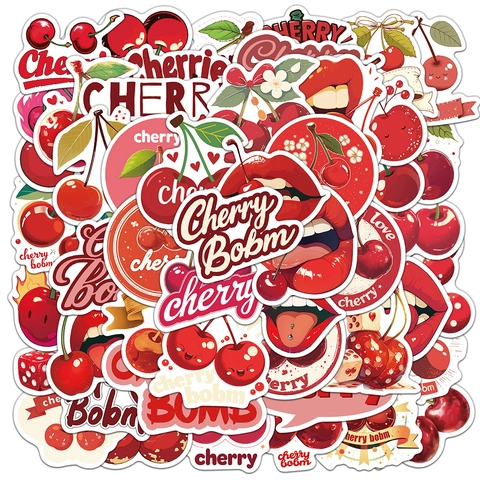 Adesivi Ciliegia Cartoon in PVC Impermeabili Estetici Retro per Laptop Skateboard Telefono Bagaglio Adesivi Decorativi DIY