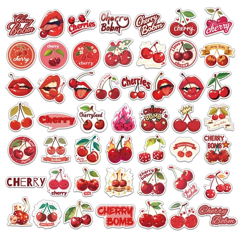 Adesivi Ciliegia Cartoon in PVC Impermeabili Estetici Retro per Laptop Skateboard Telefono Bagaglio Adesivi Decorativi DIY