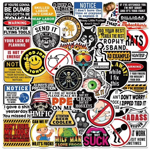 Waterproof PVC Hard Hat Sticker Set Funny Warning Slogans For Helmet Toolbox Laptop Skateboard Durable Matte Finish Decals