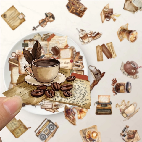 Adesivi in PET Retro Coffee Shop Estetica Vintage Decalcomanie Impermeabili per Laptop Custodia Telefono Scrapbooking Fai-da-te