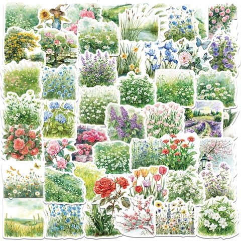 Aquarell Floral Pflanze Aufkleber Wasserdicht PVC Abziehbilder Für DIY Laptop Koffer Scrapbooking Deko Sticker Set