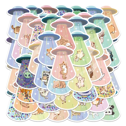 50 Stück Cartoon UFO Alien Entführung Tier Aufkleber Wasserdicht PVC Matt Decals Für Koffer Wasserflasche Laptop Scrapbooking
