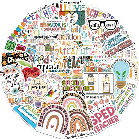 50 Stück Sonderpädagogik Lehrer Aufkleber Wasserdicht PVC Decals Für Laptop Koffer Wasserflasche DIY SPED Lehrer Deko Geschenke