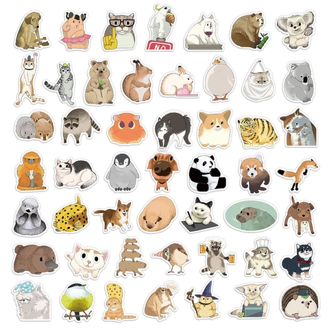 Simpatici Adesivi per Animali Cartoni Animati PVC Impermeabile Animali Divertenti per Valigia Laptop Casco Chitarra DIY Decorazione