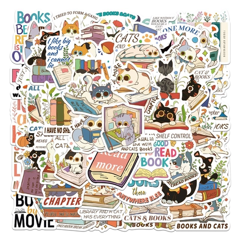 50 Stuks Schattige Cartoon Katten En Boeken Stickers Waterdichte PVC Decals Voor Laptop Telefoonhoesje Bagage Dagboek DIY Stickers