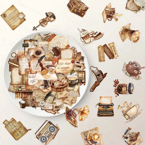 Adesivi in PET Retro Coffee Shop Estetica Vintage Decalcomanie Impermeabili per Laptop Custodia Telefono Scrapbooking Fai-da-te