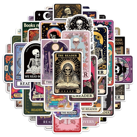 Gothiek Dark Academia Skelet Tarot Stickers Boekenkriebels Skelet Lezen Vinyl Stickers Waterdicht Voor Laptop Journaal Fles