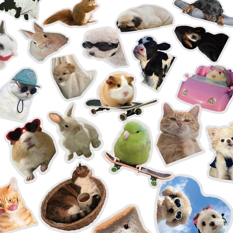 Adesivi Divertenti Meme Animali in PET Impermeabili Cartoni Animati Gatto Cane Criceto per Fai Da Te Scrapbook Diario Laptop