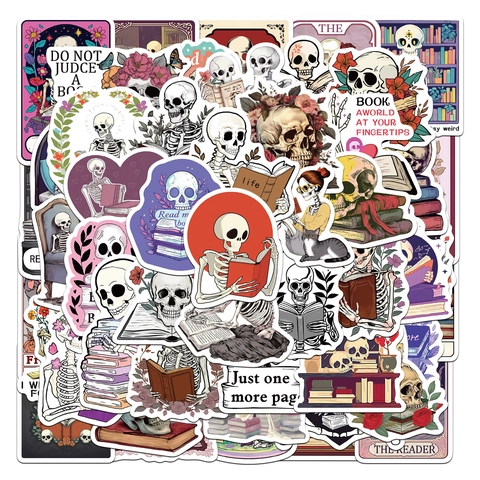 Adesivi in Vinile Impermeabili Teschio che Legge Gotico Vintage per Scrapbooking Diario Fai-da-Te Laptop Tazza Decorazione