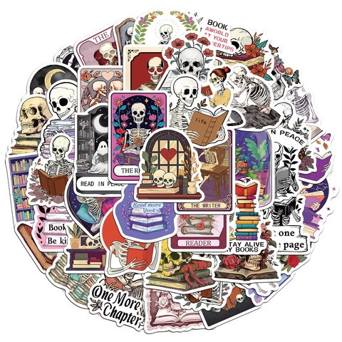 Adesivi in Vinile Impermeabili Teschio che Legge Gotico Vintage per Scrapbooking Diario Fai-da-Te Laptop Tazza Decorazione