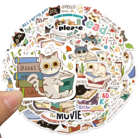 50 Stuks Schattige Cartoon Katten En Boeken Stickers Waterdichte PVC Decals Voor Laptop Telefoonhoesje Bagage Dagboek DIY Stickers