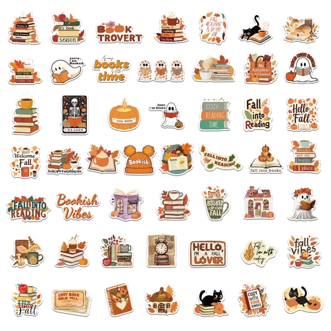 50Pcs Pegatinas de Lectura de Otoño Impermeables Estéticas Halloween Vinilo Calcomanías para Botella de Agua Laptop Teléfono Frigorífico