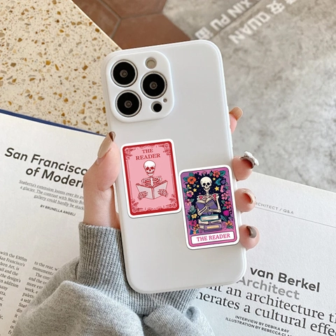 Gothiek Dark Academia Skelet Tarot Stickers Boekenkriebels Skelet Lezen Vinyl Stickers Waterdicht Voor Laptop Journaal Fles