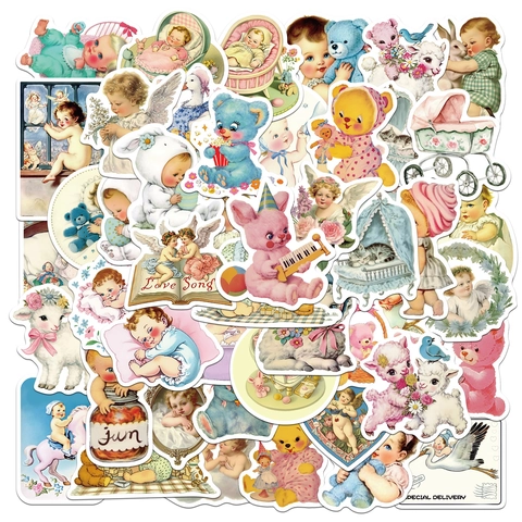Vintage Baby Adesivi Impermeabile PVC Decalcomanie per Custodia Telefono Laptop Scrapbooking Journal Retro Estetica DIY Decor