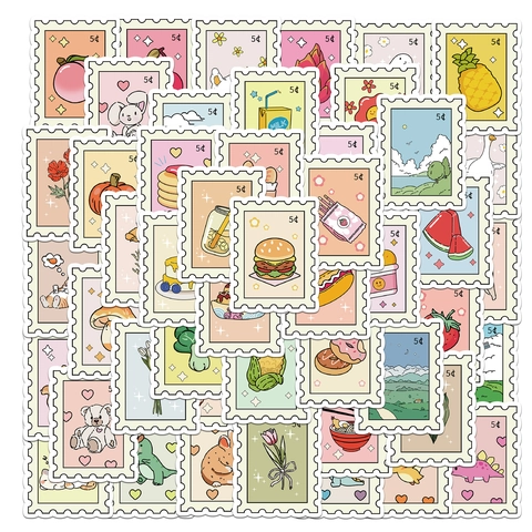 Niedliche Cartoon Briefmarken PVC Aufkleber Wasserdicht Matte Decals Für Scrapbooking DIY Journaling Laptop Handyhülle Dekor